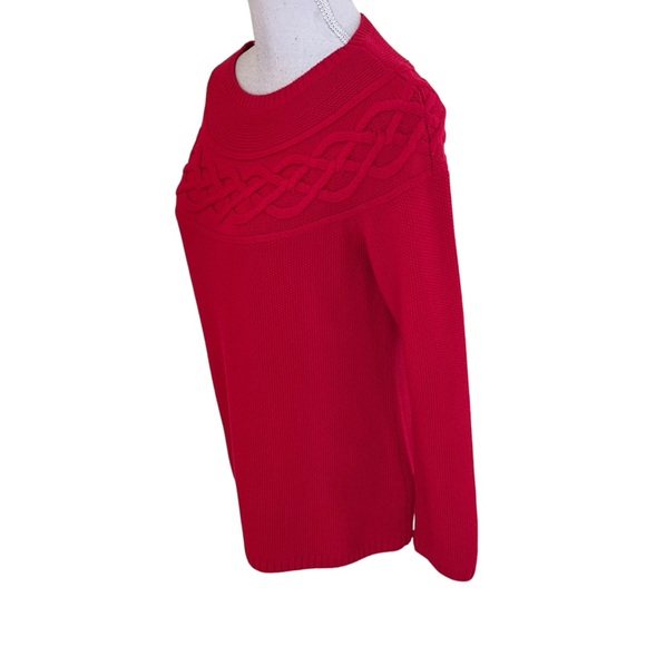 Talbots Red Cotton/Cashmere Cable Knit Scoop Neck Sweater M - Picture 5 of 8